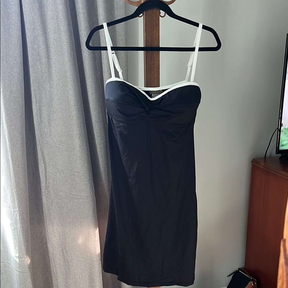 Black & White Slim Slip Dress with Contrast Trim